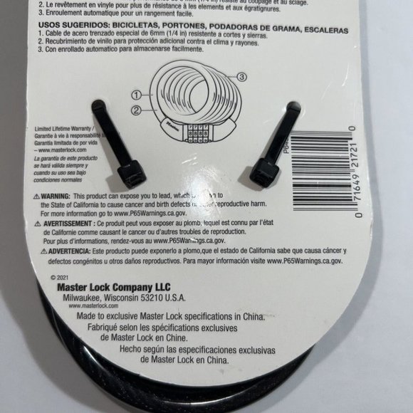Master Lock 8143D Combination Cable Lock 4' (1.2m)x5/16" (8mm) Black ~ NEW - Picture 4 of 7